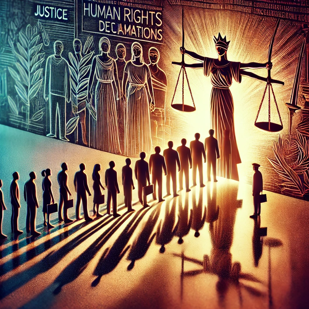 A powerful illustration depicting the concept of discrimination and human rights. The image shows a diverse group of people standing together... Non discrimination