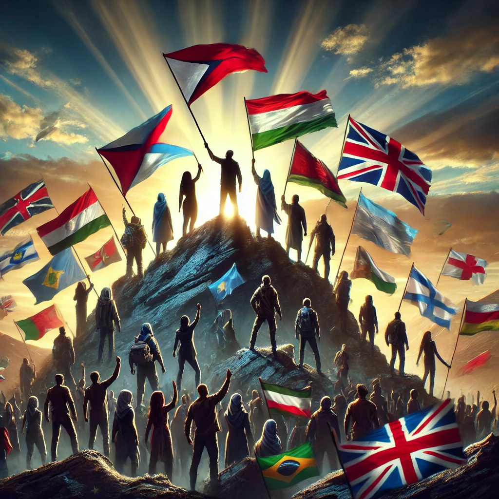 A powerful and symbolic representation of self-determination. The image shows a diverse group of people standing on a rugged mountain peak... Self determination meaning